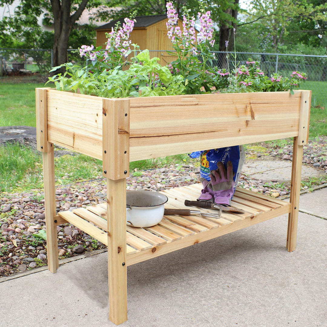 Sunnydaze Wooden Raised Garden Bed Planter Box with Shelf - 42 in Image 4