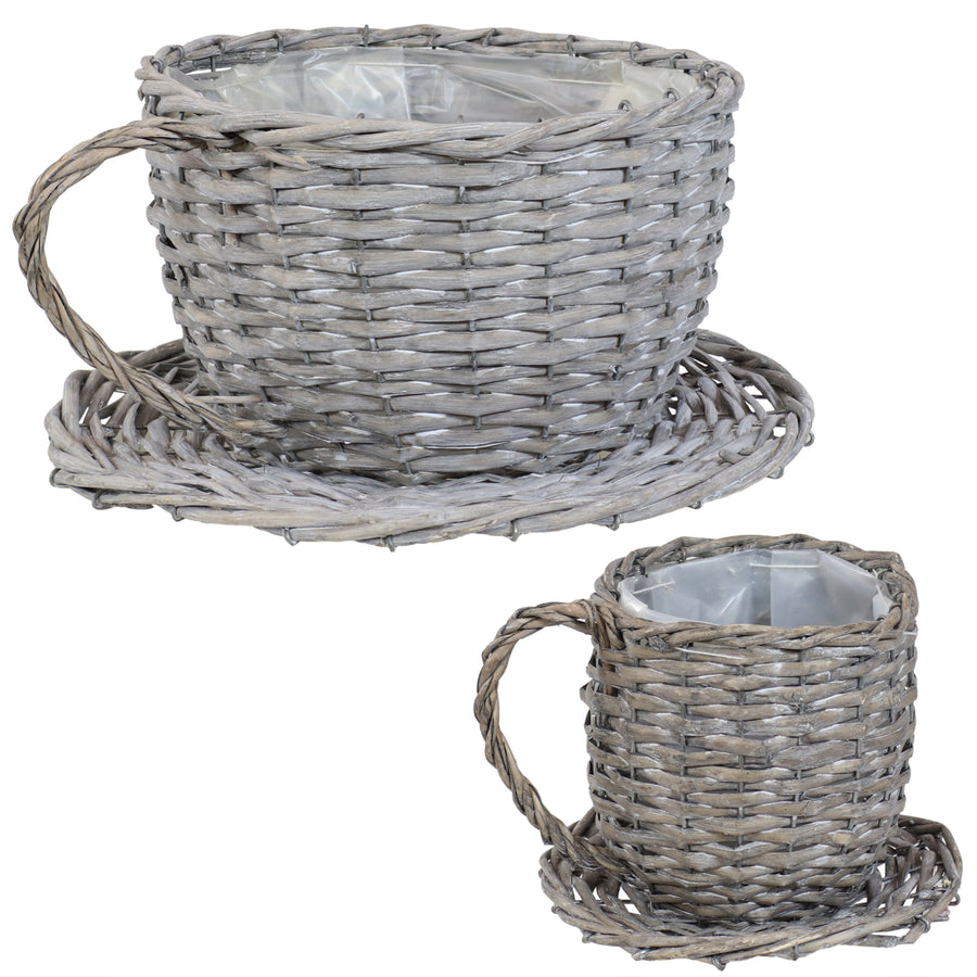 Sunnydaze Rattan Wicker Coffee Cup/Teacup Shape Planters - Set of 2 Image 1