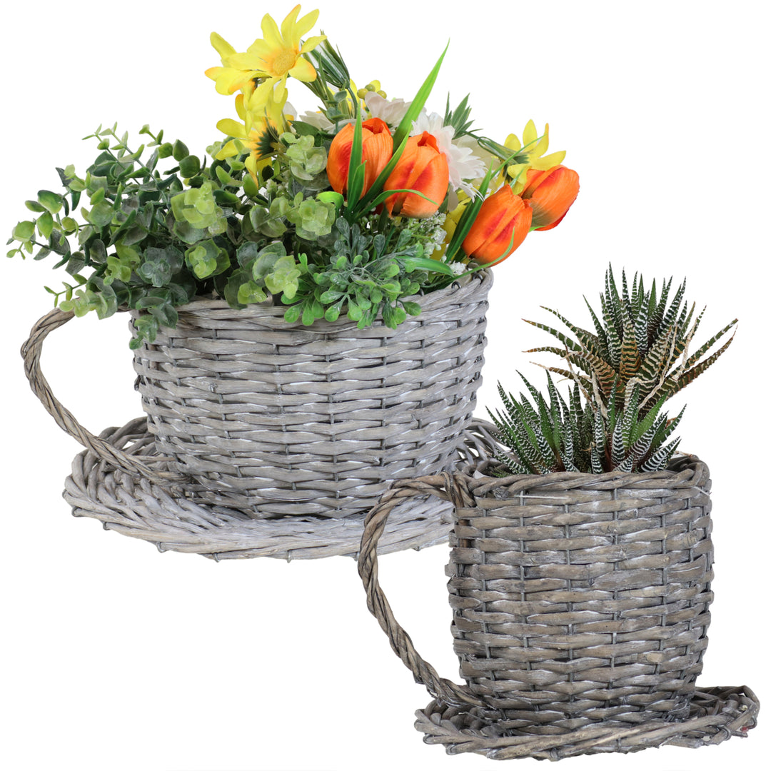 Sunnydaze Rattan Wicker Coffee Cup/Teacup Shape Planters - Set of 2 Image 7