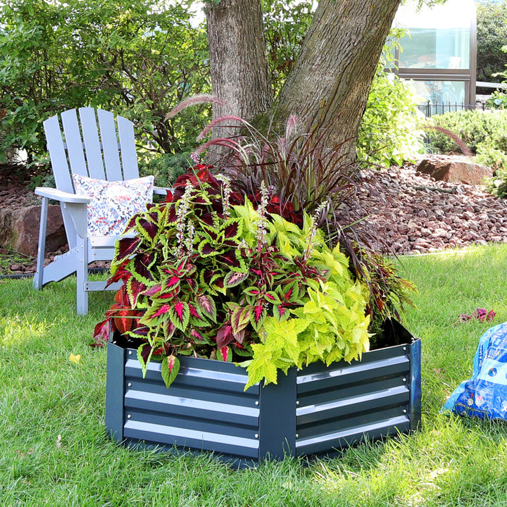 Sunnydaze Galvanized Steel Hexagon Raised Garden Bed - 40 in - Dark Gray Image 4