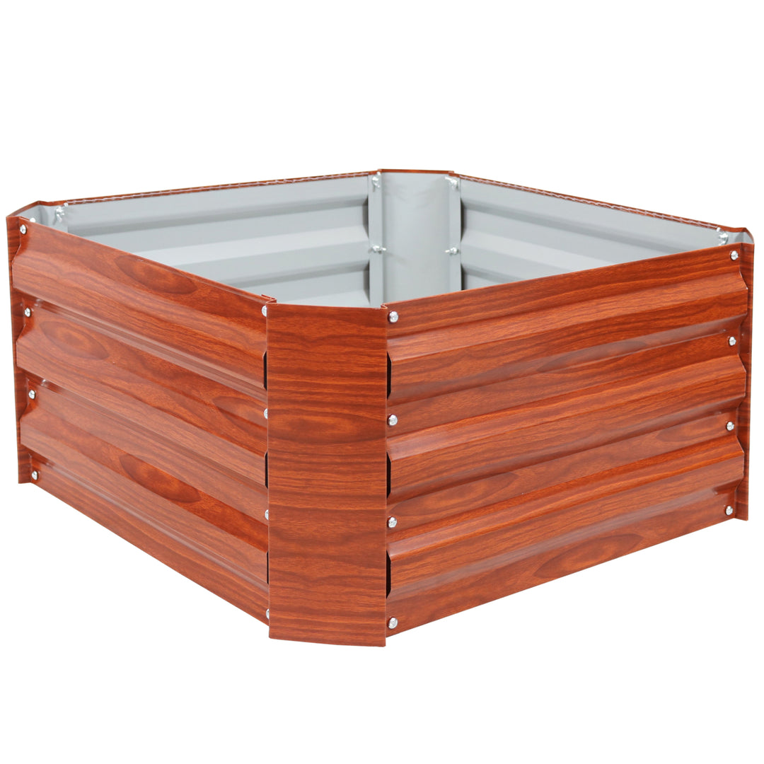 Sunnydaze Galvanized Steel Square Raised Garden Bed - 24 in - Woodgrain Image 1