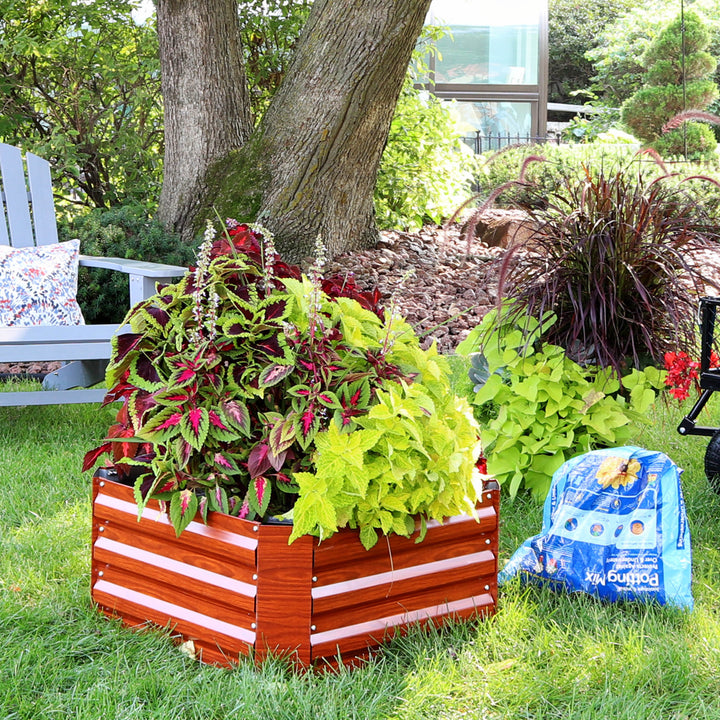 Sunnydaze Galvanized Steel Square Raised Garden Bed - 24 in - Woodgrain Image 4