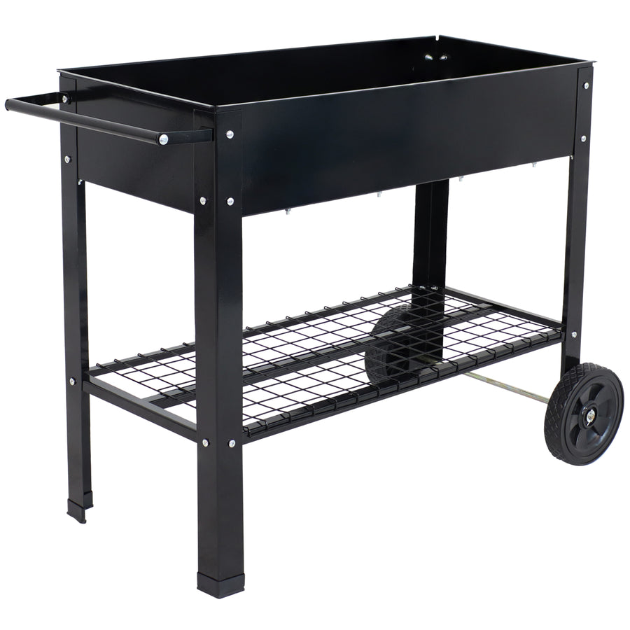 Sunnydaze 43 in Galvanized Steel Mobile Raised Garden Bed Cart - Black Image 1