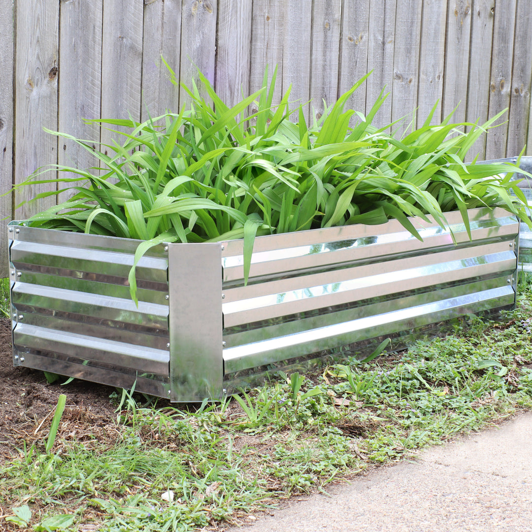 Sunnydaze Galvanized Steel Rectangle Raised Garden Bed - 48 in - Silver Image 4