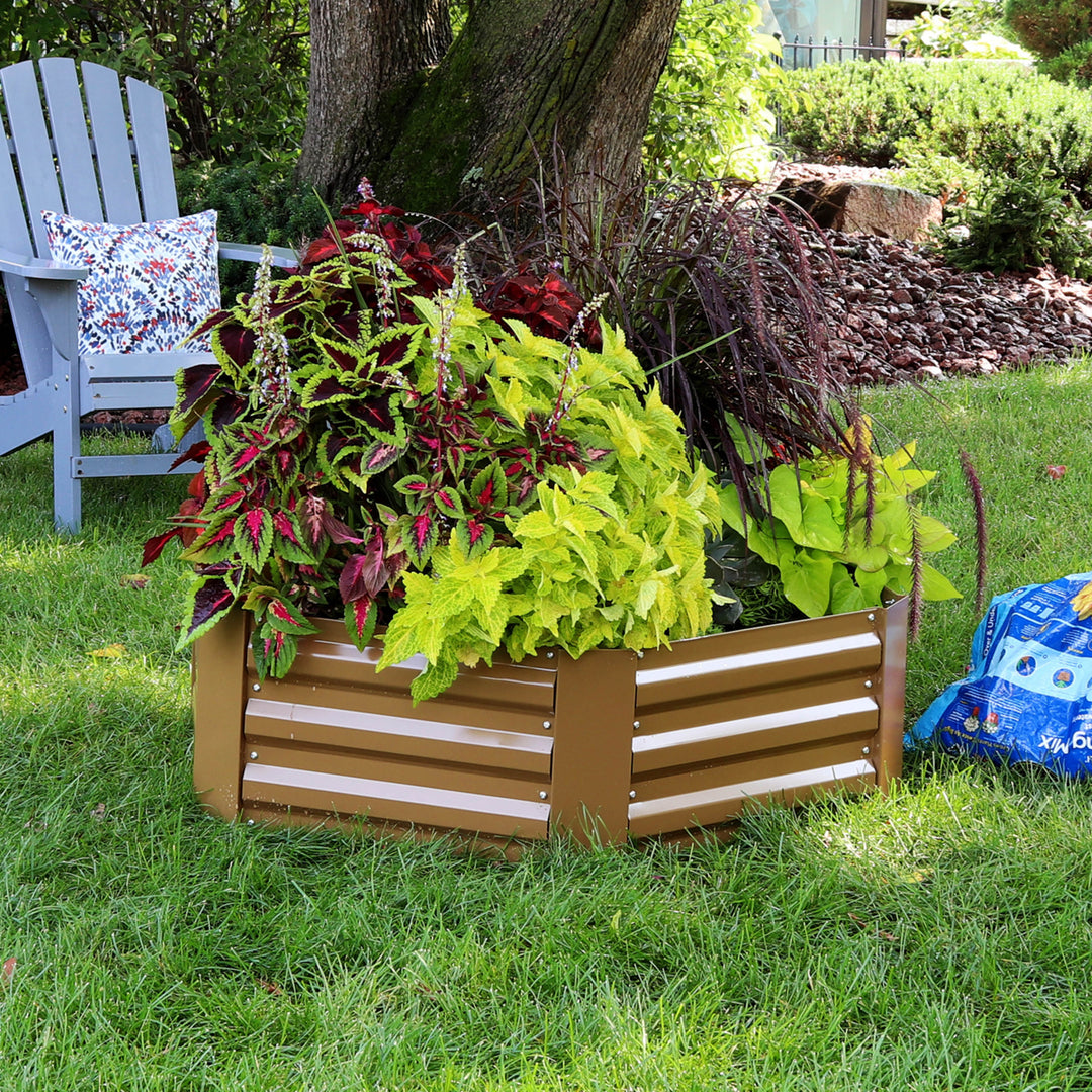 Sunnydaze Galvanized Steel Hexagon Raised Garden Bed - 40 in - Brown Image 4