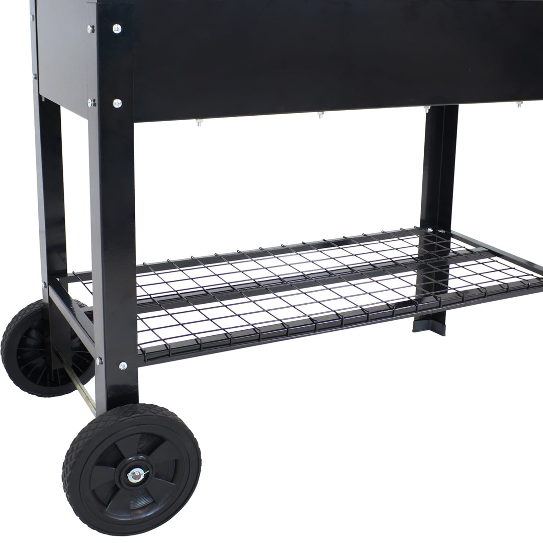 Sunnydaze 43 in Galvanized Steel Mobile Raised Garden Bed Cart - Black Image 8