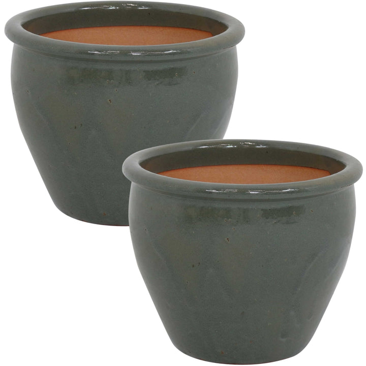 Sunnydaze 12 in Chalet Glazed Ceramic Planter - Gray - Set of 2 Image 1