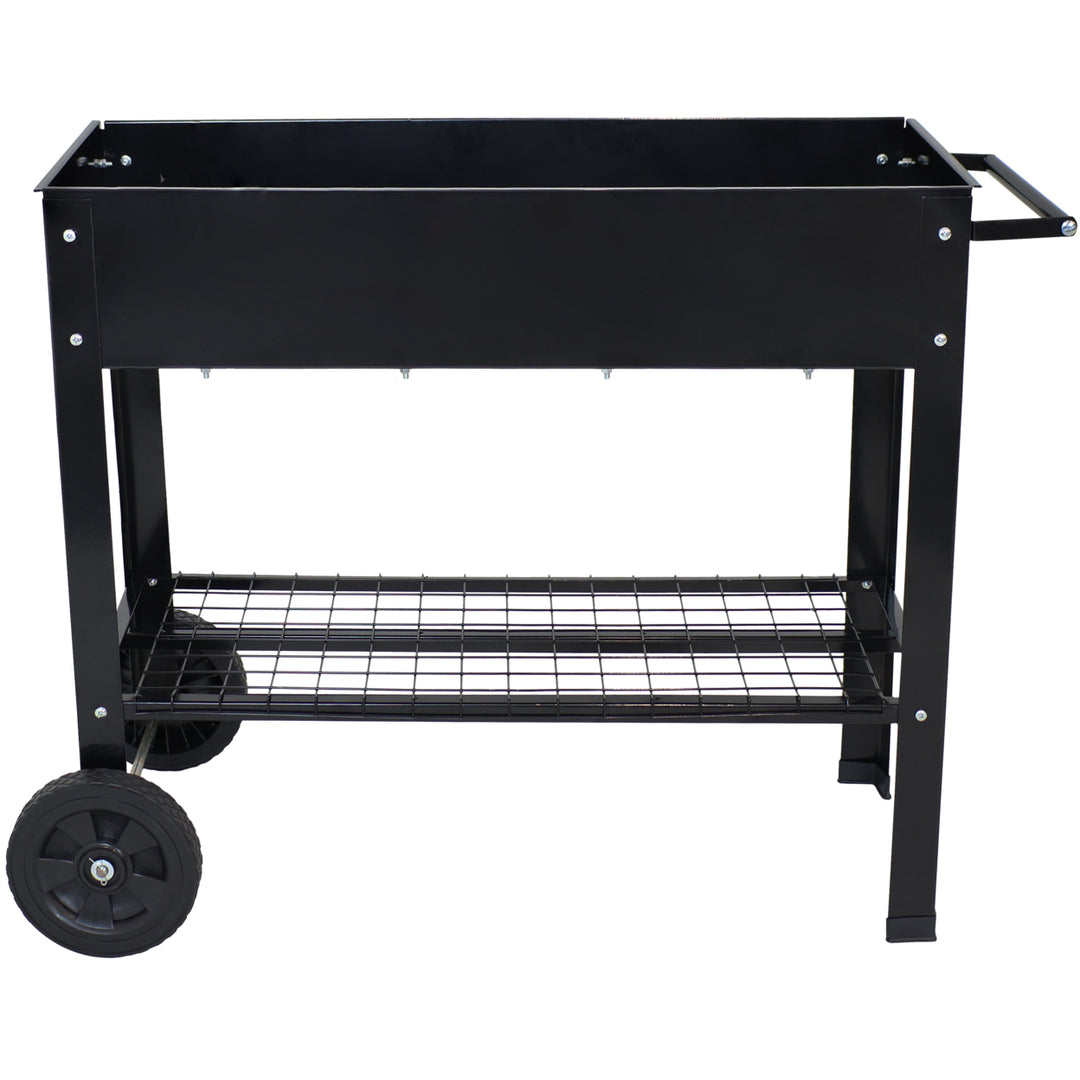 Sunnydaze 43 in Galvanized Steel Mobile Raised Garden Bed Cart - Black Image 9