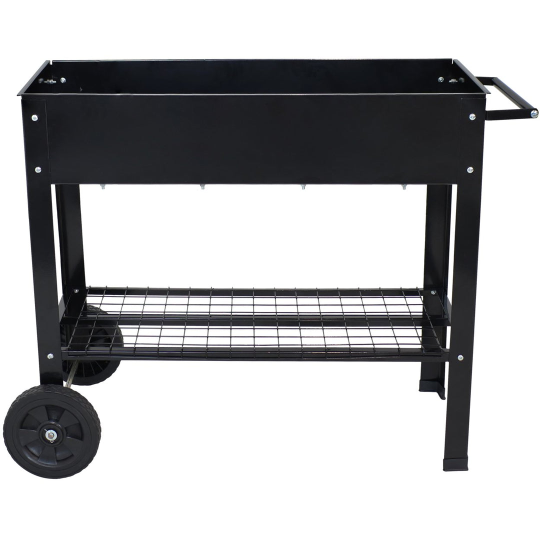 Sunnydaze 43 in Galvanized Steel Mobile Raised Garden Bed Cart - Black Image 11