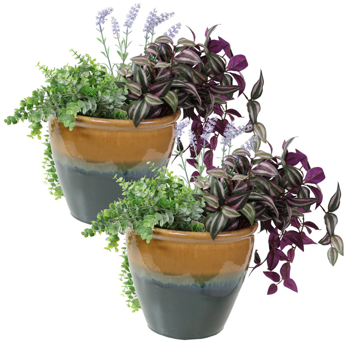 Sunnydaze 12 in Chalet Glaze Ceramic Planter - Forest Lake Green - Set of 2 Image 5