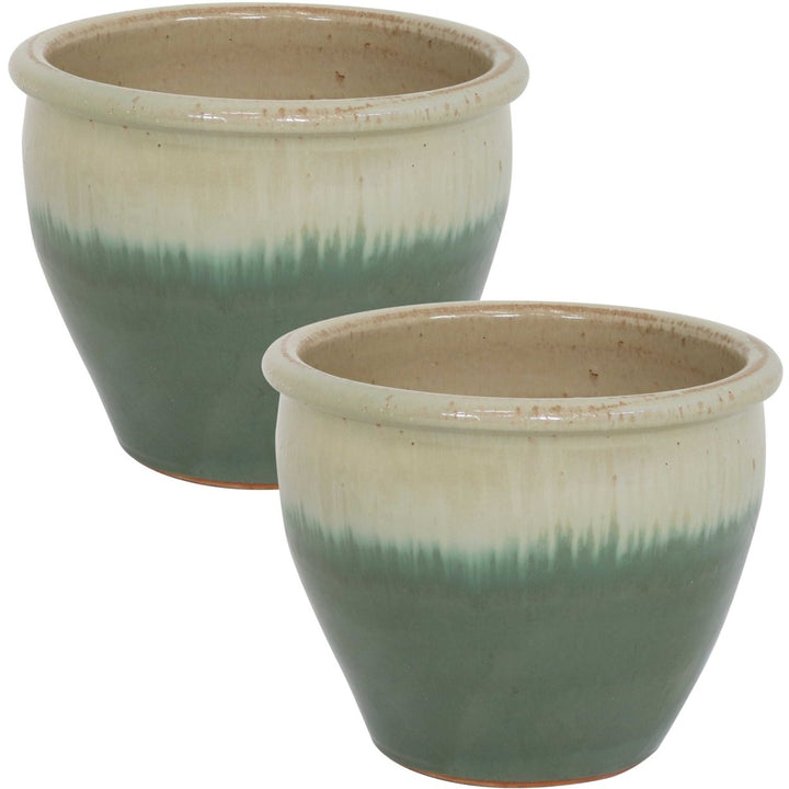 Sunnydaze 12 in Chalet Glazed Ceramic Planter - Seafoam - Set of 2 Image 1