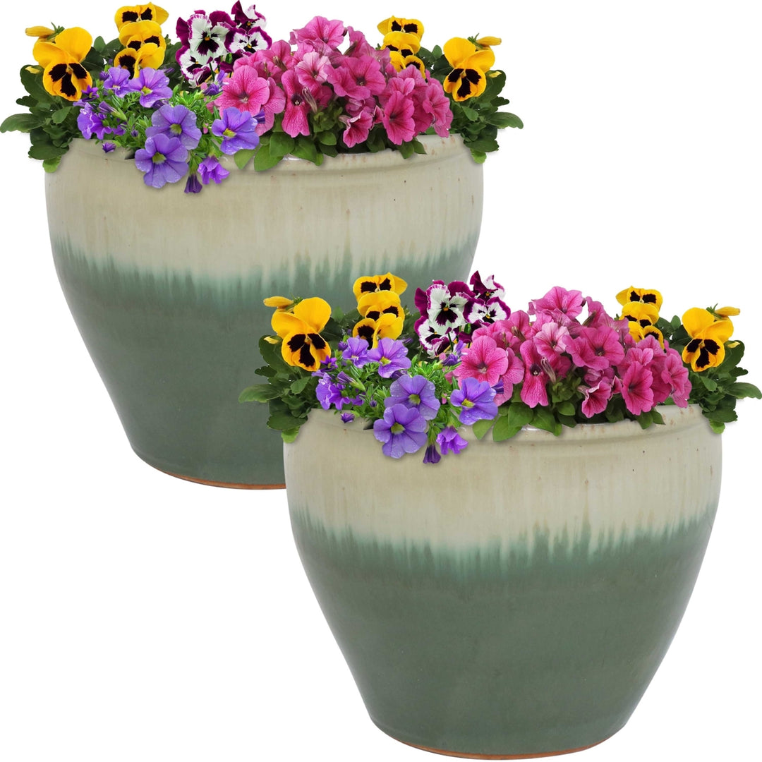 Sunnydaze 12 in Chalet Glazed Ceramic Planter - Seafoam - Set of 2 Image 5