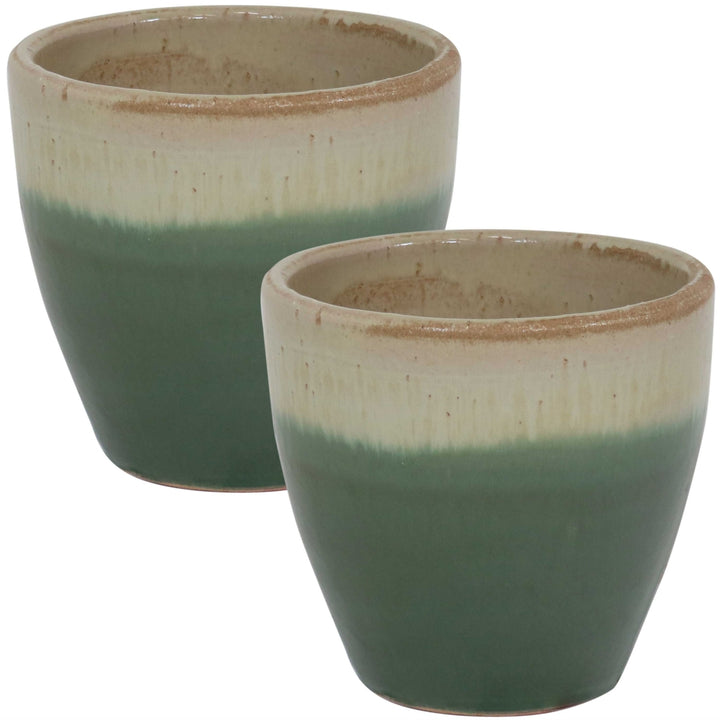 Sunnydaze 8 in Resort Glazed Ceramic Planter - Seafoam - Set of 2 Image 1