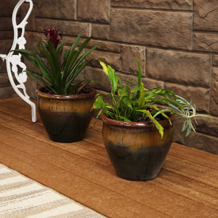 Sunnydaze 9 in Chalet Glazed Ceramic Planter - Forest Lake Green - Set of 2 Image 4