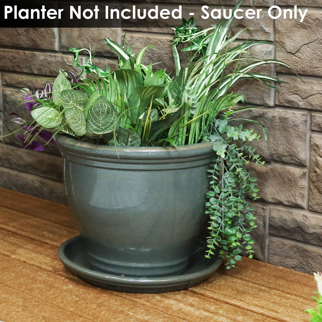 Sunnydaze 12 in Glazed Ceramic Flower Pot/Plant Saucer - Gray - Set of 2 Image 7