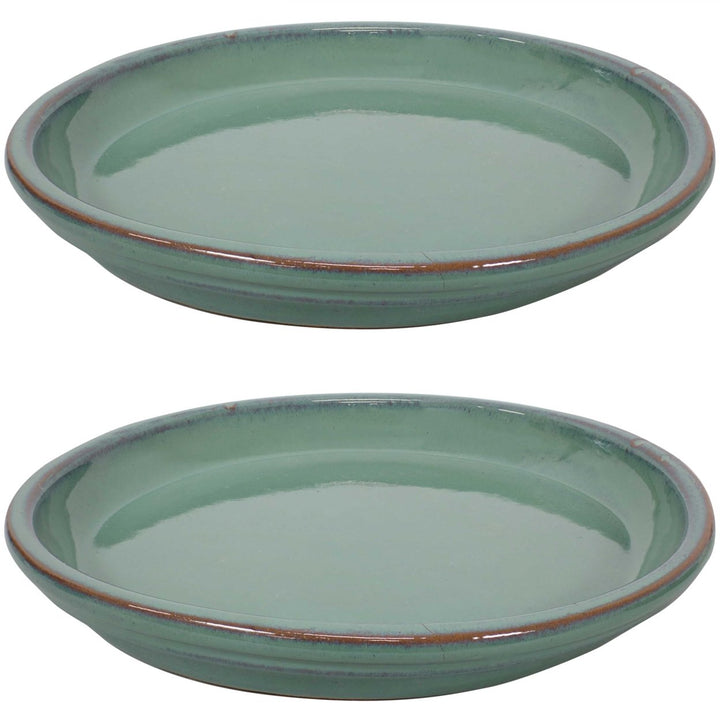 Sunnydaze 12 in Glazed Ceramic Flower Pot/Plant Saucer - Seafoam - Set of 2 Image 1