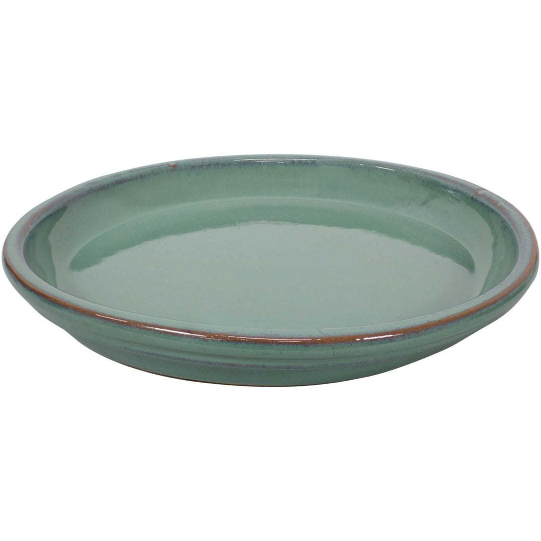 Sunnydaze 12 in Glazed Ceramic Flower Pot/Plant Saucer - Seafoam - Set of 2 Image 8