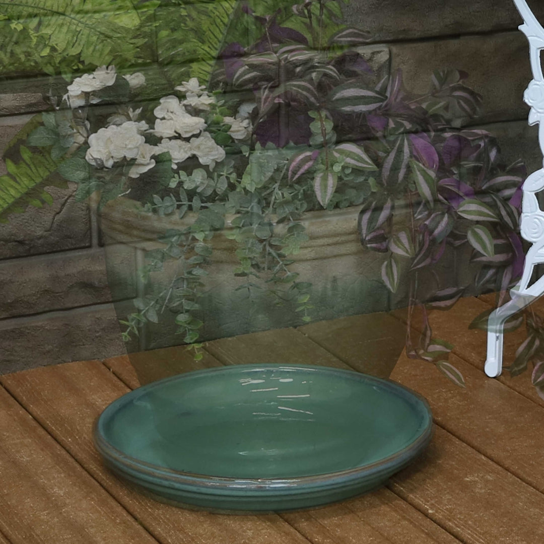 Sunnydaze 12 in Glazed Ceramic Flower Pot/Plant Saucer - Seafoam - Set of 2 Image 7