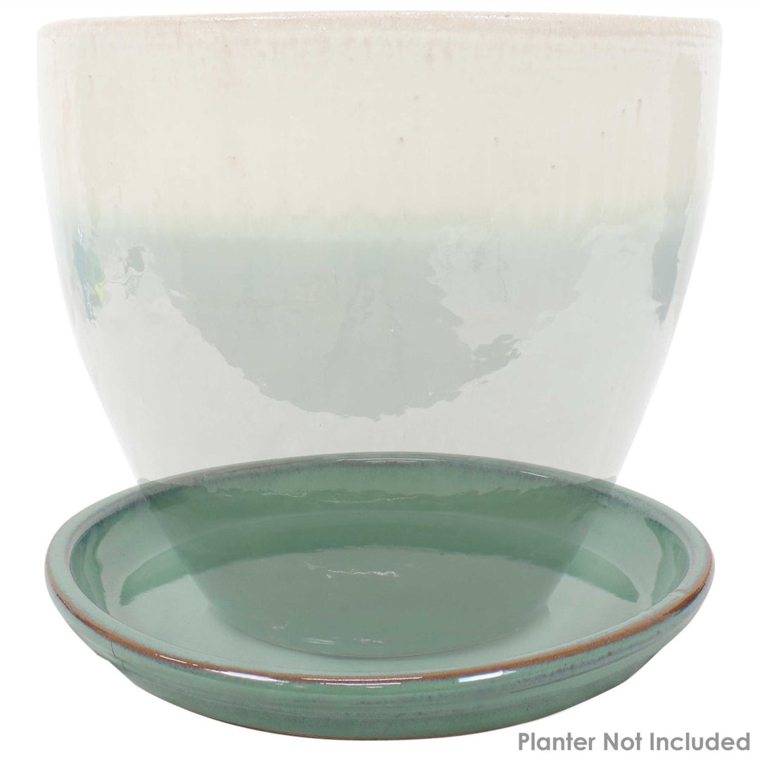 Sunnydaze 12 in Glazed Ceramic Flower Pot/Plant Saucer - Seafoam - Set of 2 Image 6