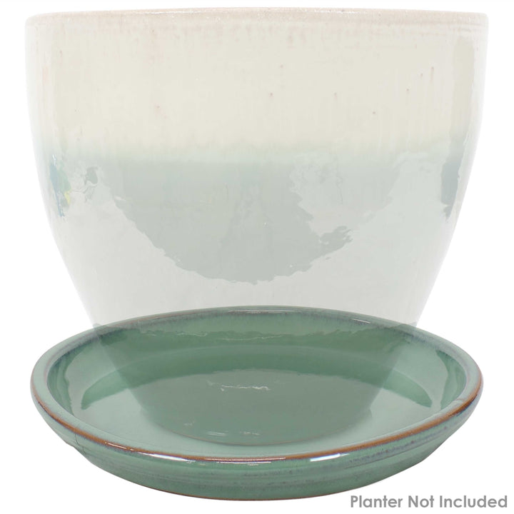 Sunnydaze 12 in Glazed Ceramic Flower Pot/Plant Saucer - Seafoam - Set of 2 Image 8