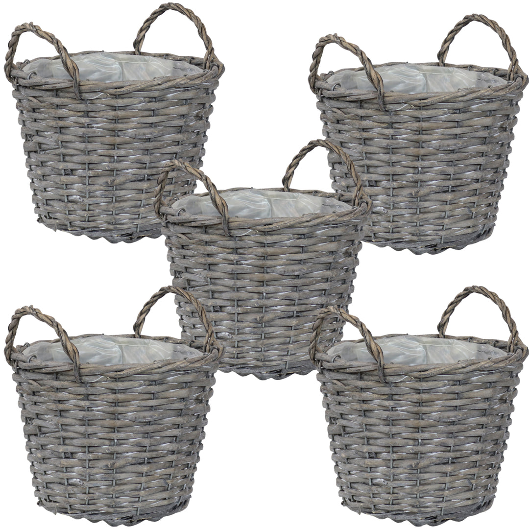 Sunnydaze 8 in Rattan Wicker Basket Planters with Handles/Lining - Set of 5 Image 1