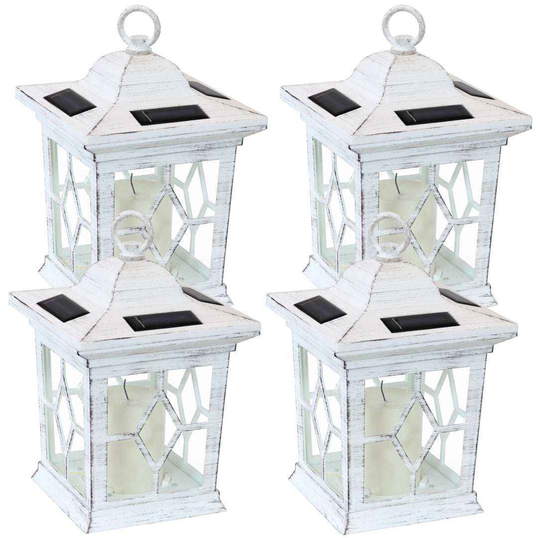 Sunnydaze Lucien Outdoor Solar Candle Lantern - 9 in - White - Set of 4 Image 1