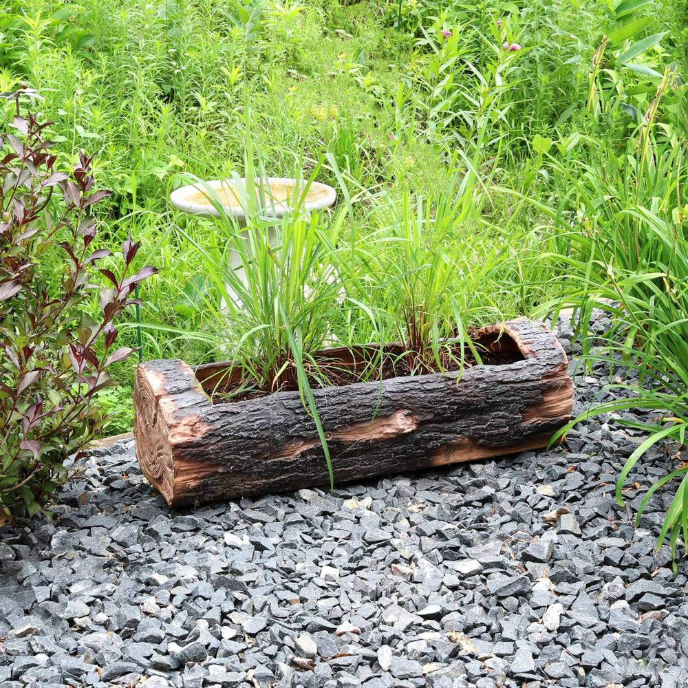 Sunnydaze 35 in Polyresin Rustic Outdoor Raised Log Flower Pot Planter Image 2