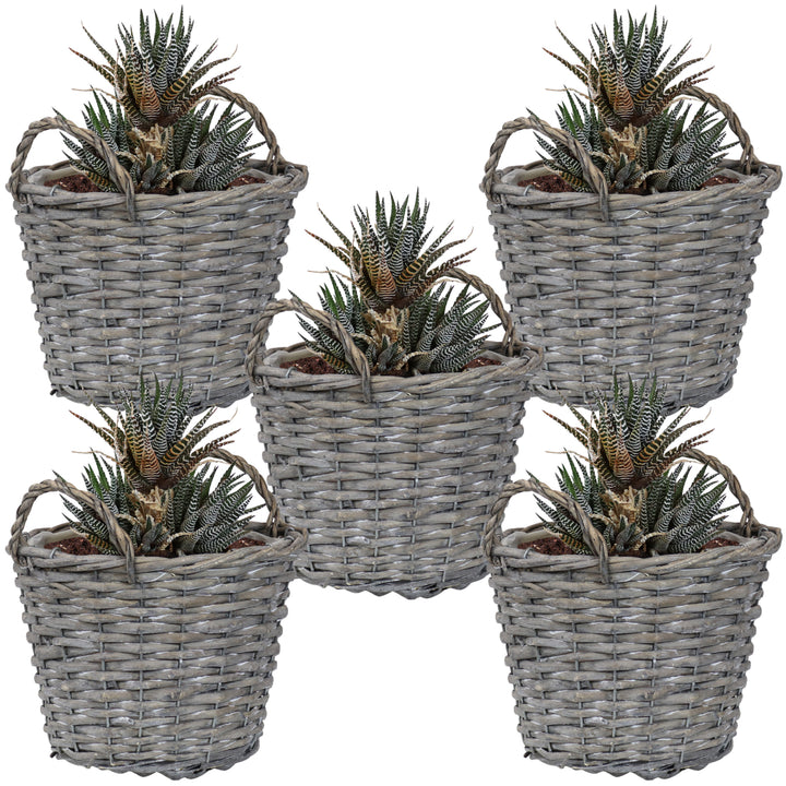 Sunnydaze 8 in Rattan Wicker Basket Planters with Handles/Lining - Set of 5 Image 6