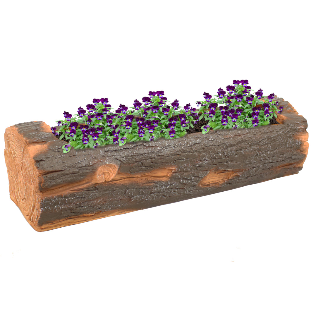 Sunnydaze 35 in Polyresin Rustic Outdoor Raised Log Flower Pot Planter Image 5