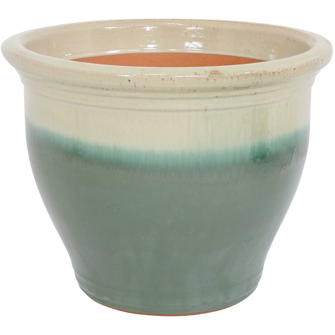 Sunnydaze 18 in Studio High-Fired Glazed Ceramic Planter - Seafoam Image 1