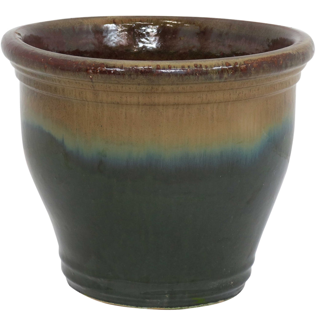 Sunnydaze 15 in Studio High-Fired Glaze Ceramic Planter - Forest Lake Green Image 1