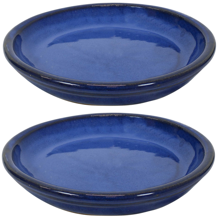 Sunnydaze 7 in Glazed Ceramic Flower Pot/Plant Saucer - Blue - Set of 2 Image 1