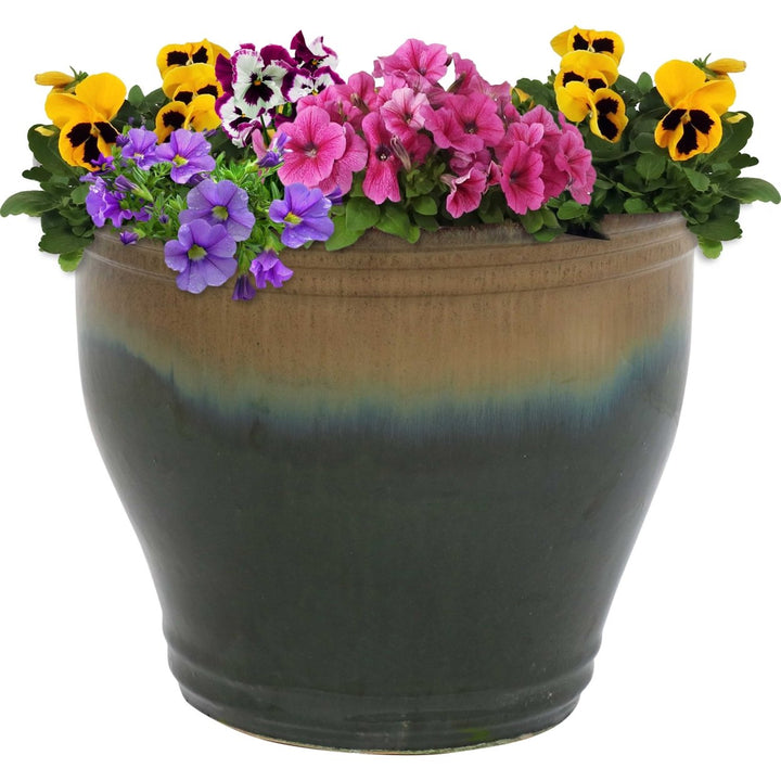 Sunnydaze 15 in Studio High-Fired Glaze Ceramic Planter - Forest Lake Green Image 5