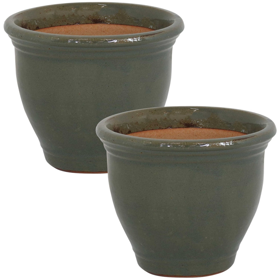 Sunnydaze 9 in Studio Glazed Ceramic Planter - Gray - Set of 2 Image 1