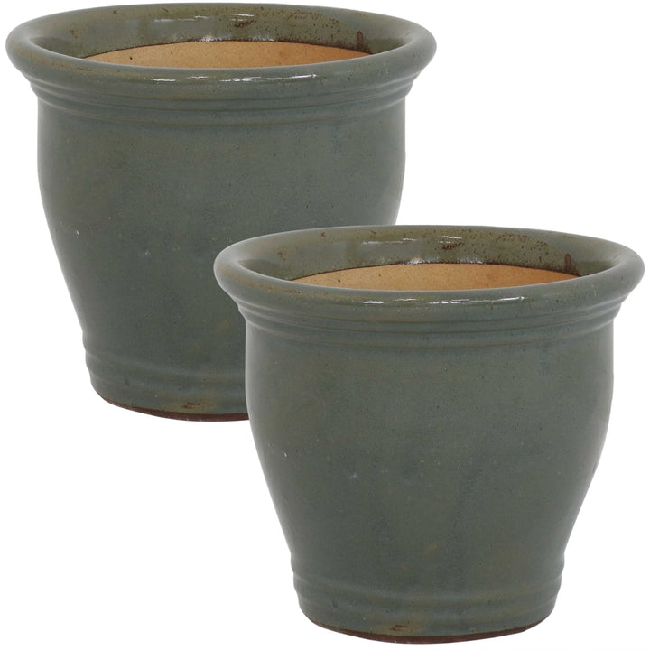 Sunnydaze 11 in Studio Glazed Ceramic Planter - Gray - Set of 2 Image 1