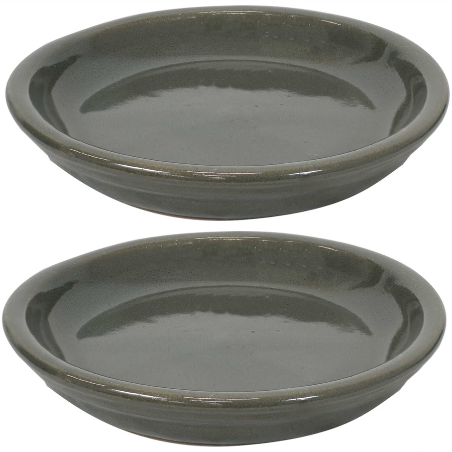 Sunnydaze 7 in Glazed Ceramic Flower Pot/Plant Saucer - Gray - Set of 2 Image 1