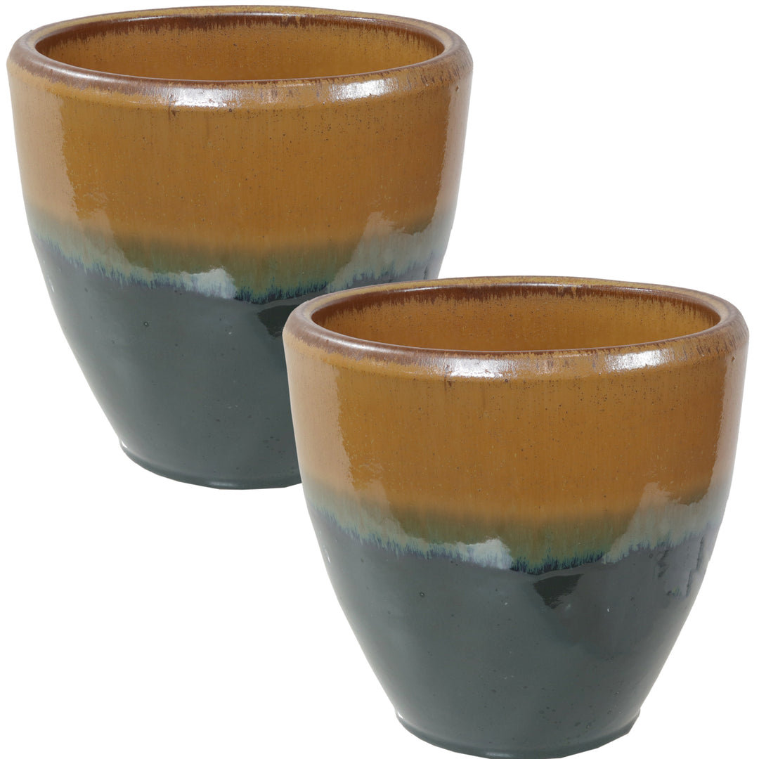 Sunnydaze 10 in Resort Glaze Ceramic Planter - Forest Lake Green - Set of 2 Image 1