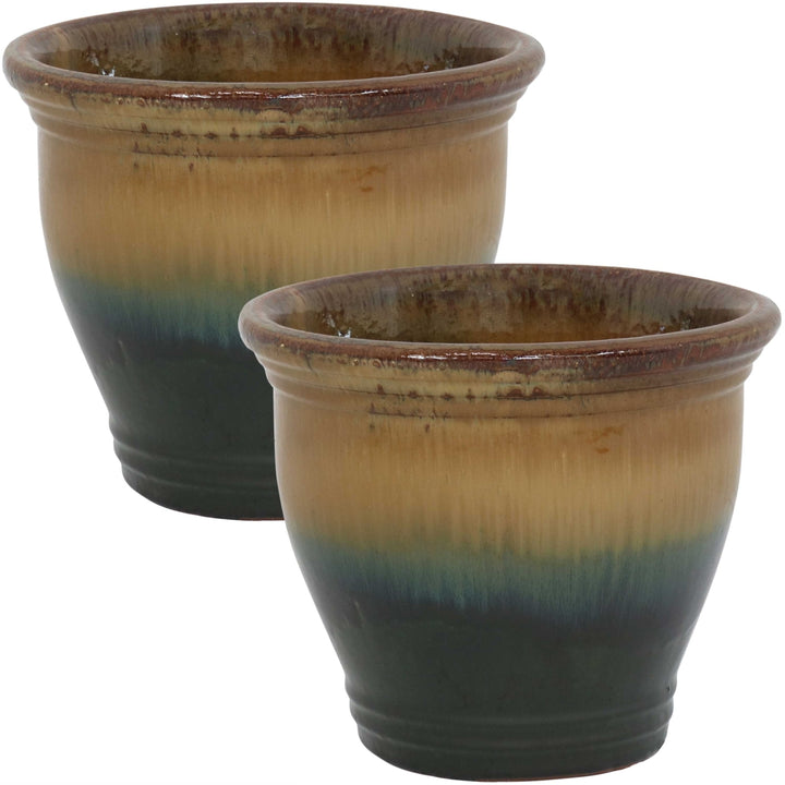 Sunnydaze 11 in Studio Glaze Ceramic Planter - Forest Lake Green - Set of 2 Image 1