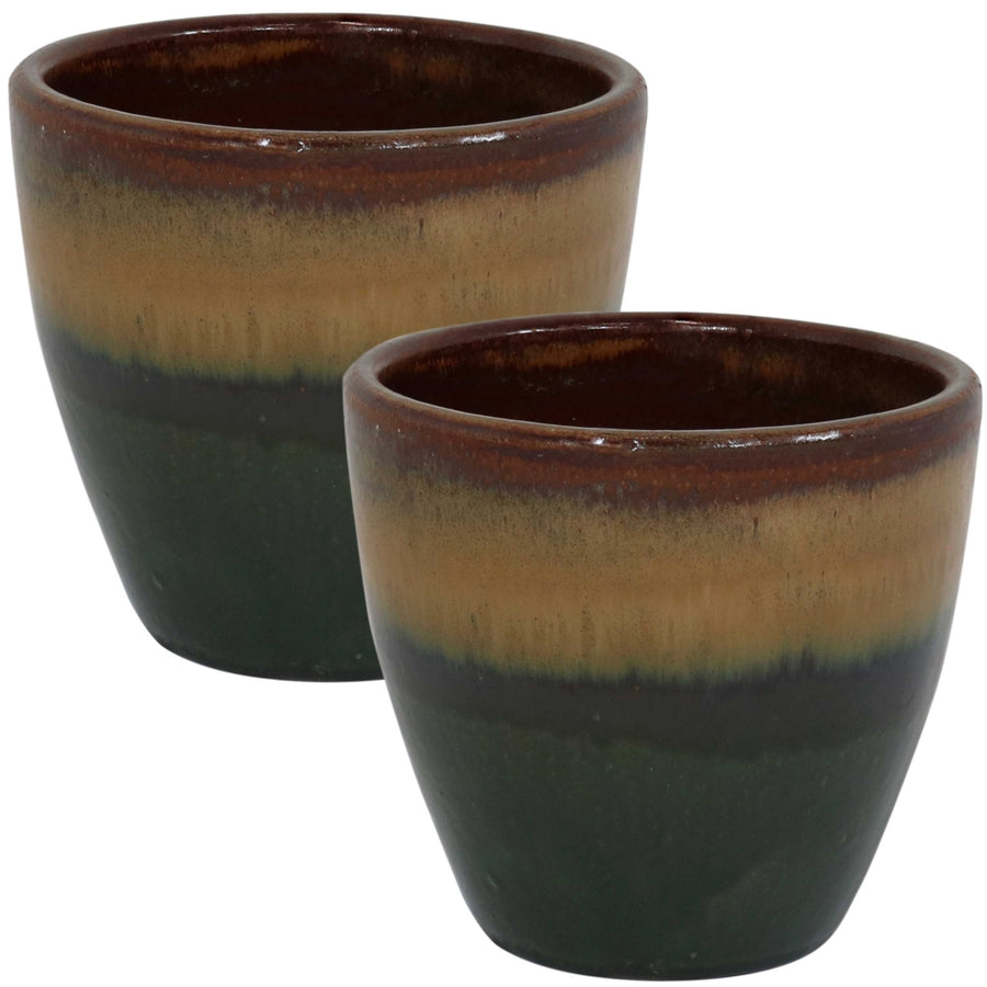 Sunnydaze 8 in Resort Glazed Ceramic Planter - Forest Lake Green - Set of 2 Image 1