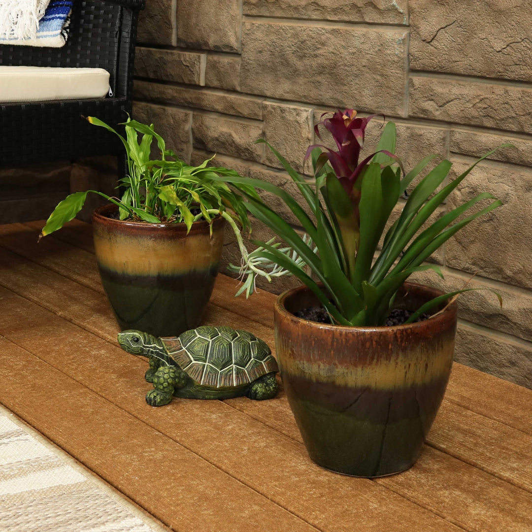 Sunnydaze 8 in Resort Glazed Ceramic Planter - Forest Lake Green - Set of 2 Image 4