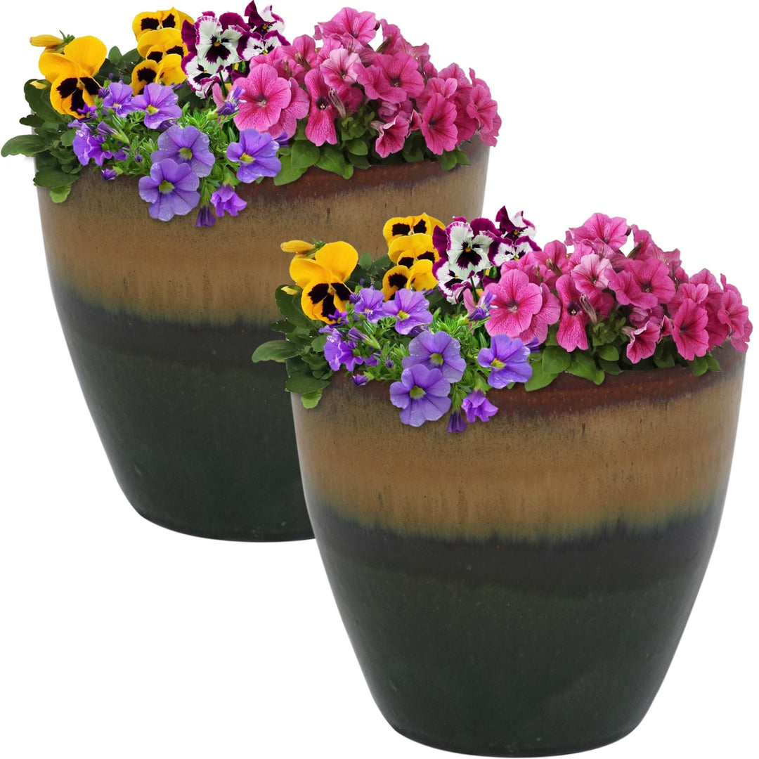 Sunnydaze 8 in Resort Glazed Ceramic Planter - Forest Lake Green - Set of 2 Image 5