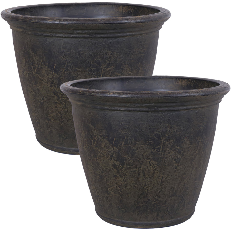 Sunnydaze 24 in Anjelica Unbreakable Polyresin Planter - Sable - Set of 2 Image 1