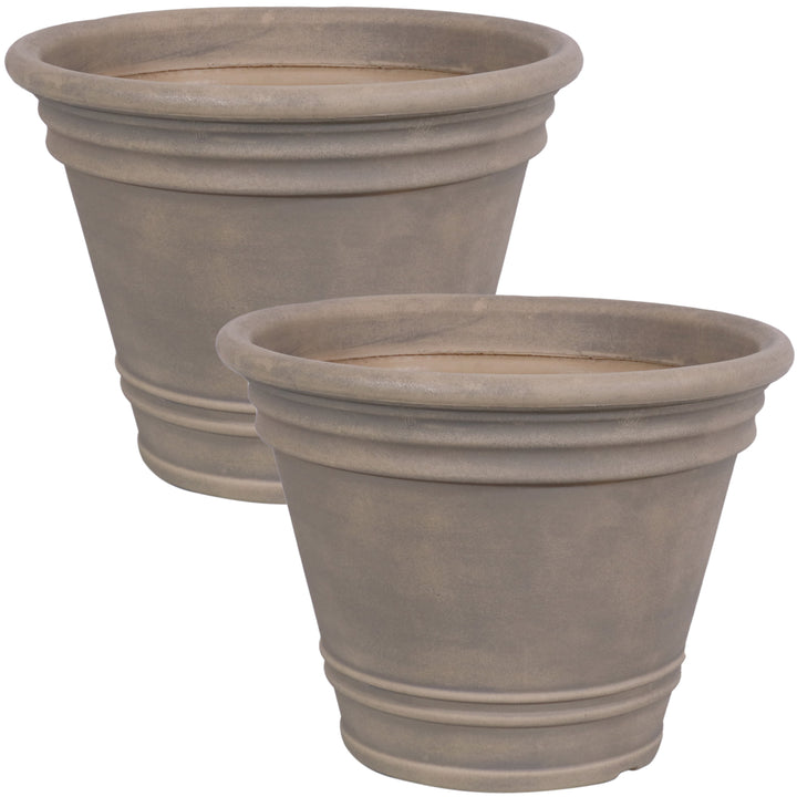 Sunnydaze 20 in Franklin Dual-Wall Polyresin Planter - Beige - Set of 2 Image 1