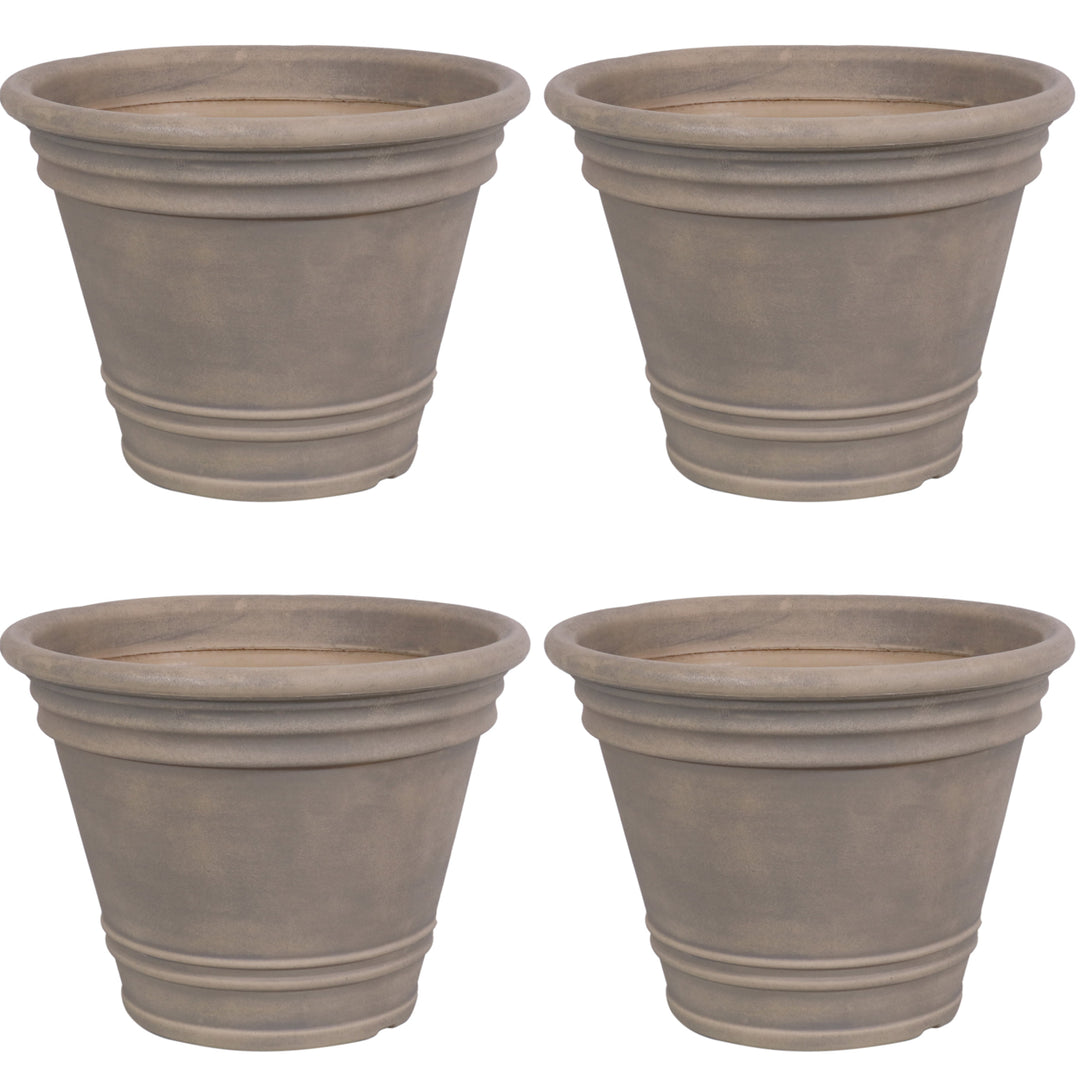 Sunnydaze 20 in Franklin Dual-Wall Polyresin Planter - Beige - Set of 4 Image 1