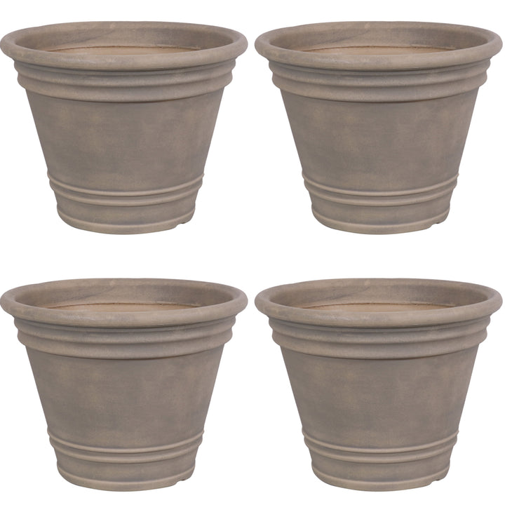 Sunnydaze 20 in Franklin Dual-Wall Polyresin Planter - Beige - Set of 4 Image 1