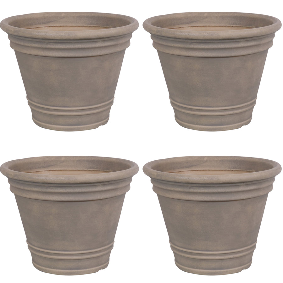 Sunnydaze 20 in Franklin Dual-Wall Polyresin Planter - Beige - Set of 4 Image 1