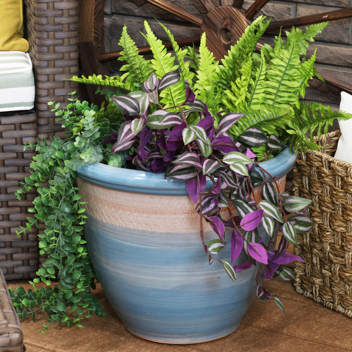 Sunnydaze Purlieu Ceramic Planter - 15" - Shoreline Image 2