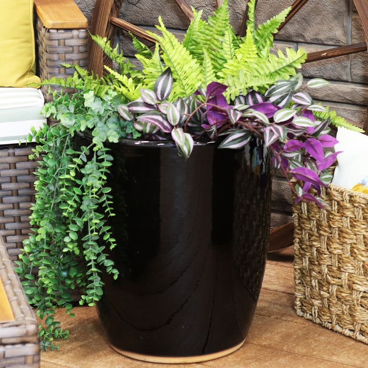 Sunnydaze Captivating Vista Ceramic Planter - 14" - Obsidian Image 4