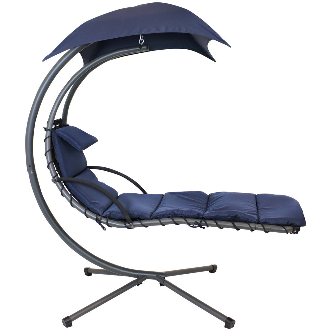 Sunnydaze Floating Lounge Chair with Umbrella and Curved Steel Stand - Navy Image 8