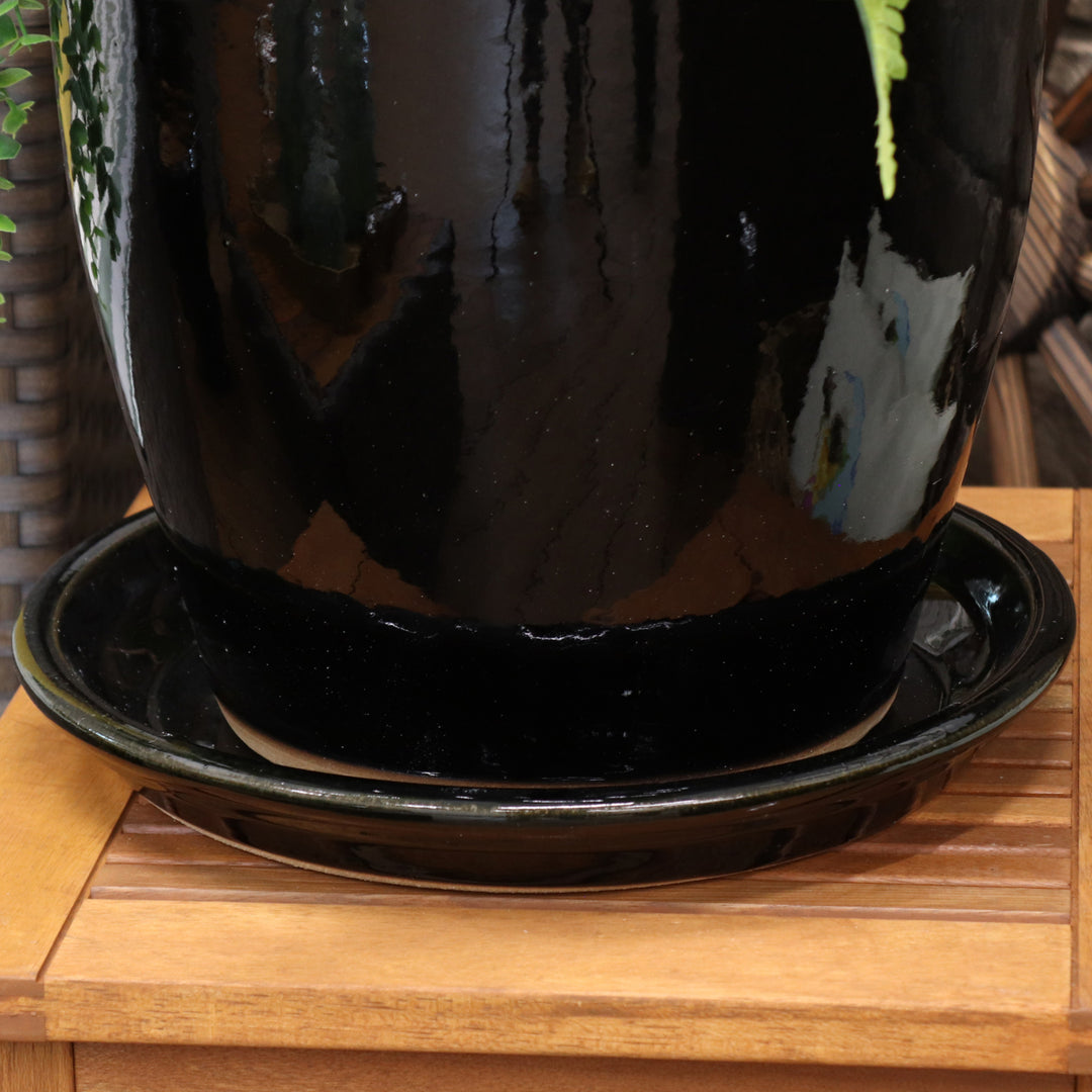 Sunnydaze Glazed Ceramic Planter Saucers - 9" - Obsidian - Set of 2 Image 4